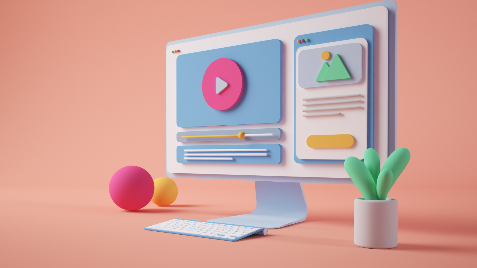 3d illustration of computer screen on pink background